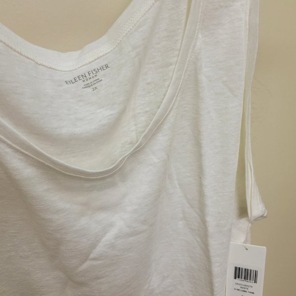 Eileen Fisher Plus Size Organic Linen Jersey U-Neck Long Tank Top (White) Women' - Picture 4 of 4